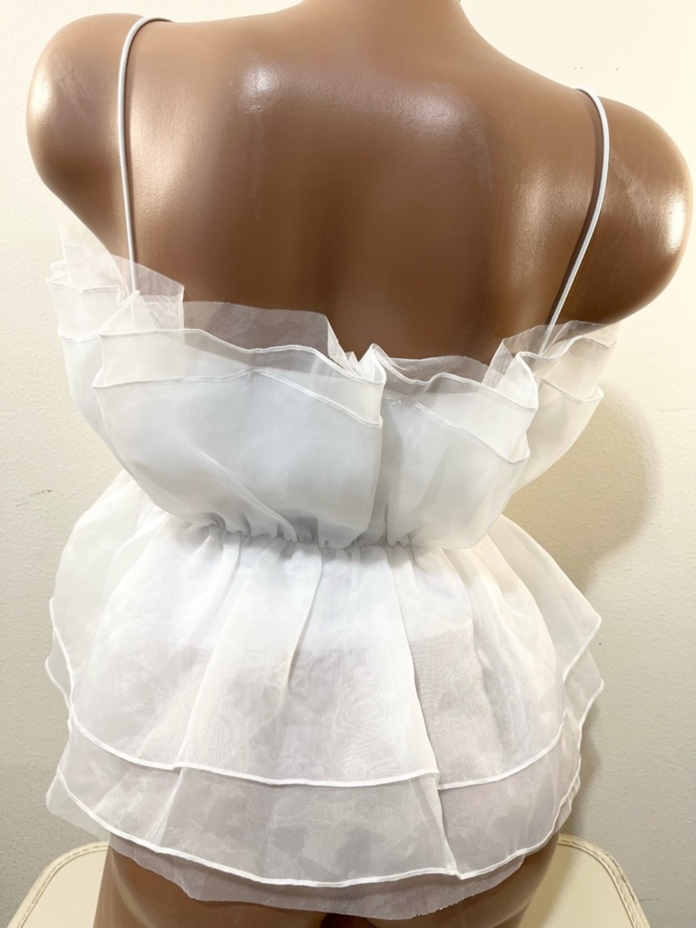 Francesca's Collections White Ruffled Spaghetti Strap Peplum Top - Picture 2 of 6